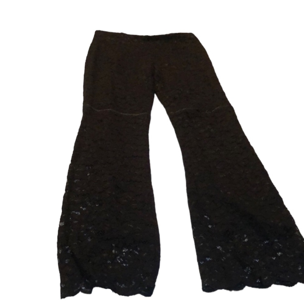 Like new NEWPORT NEWS Size 12 Black Lace Flare Lined Pants w/ Side Zip